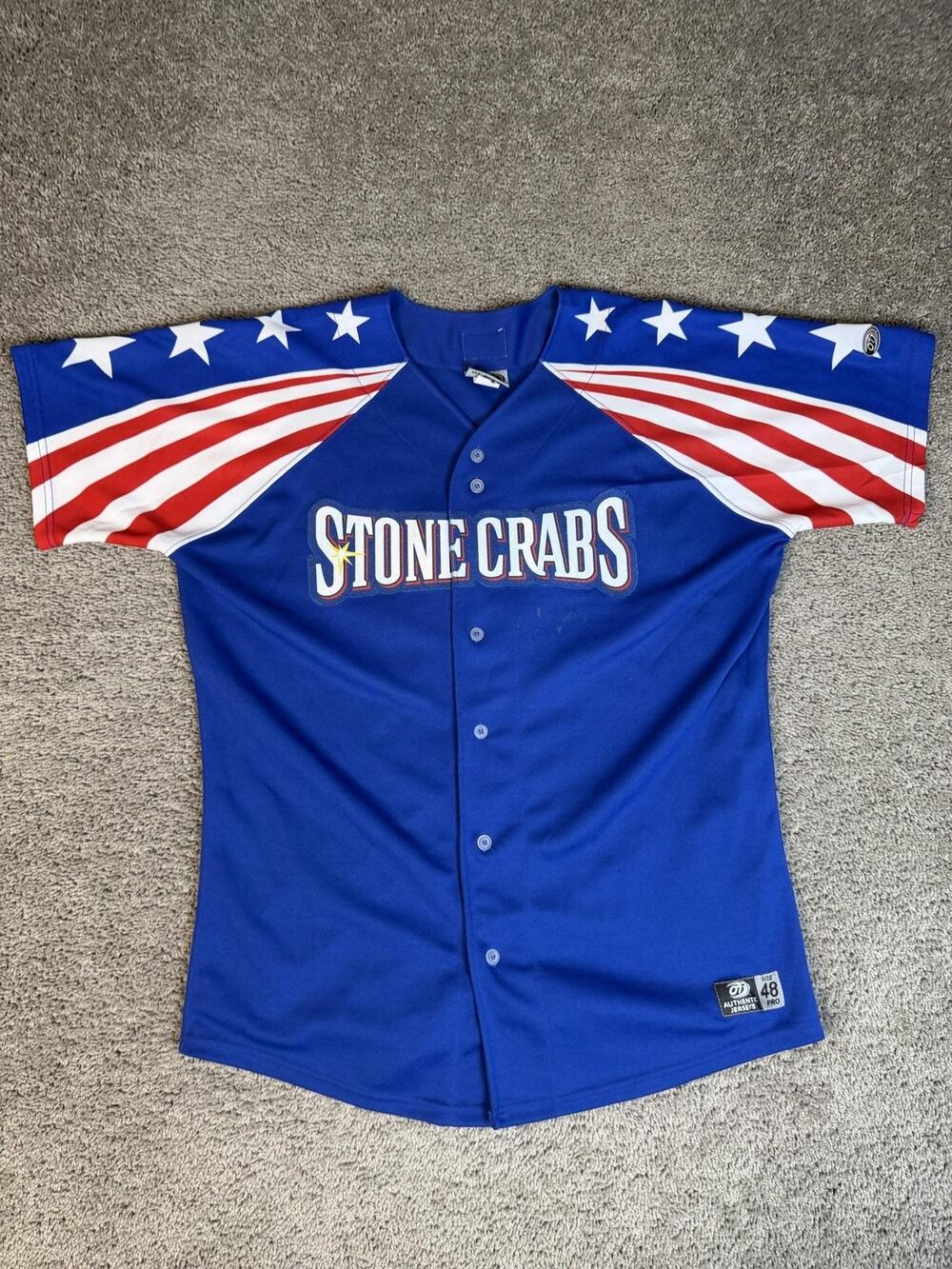 Charlotte Stone Crabs Jersey Mens 48 Blue MILB Baseball Button Front